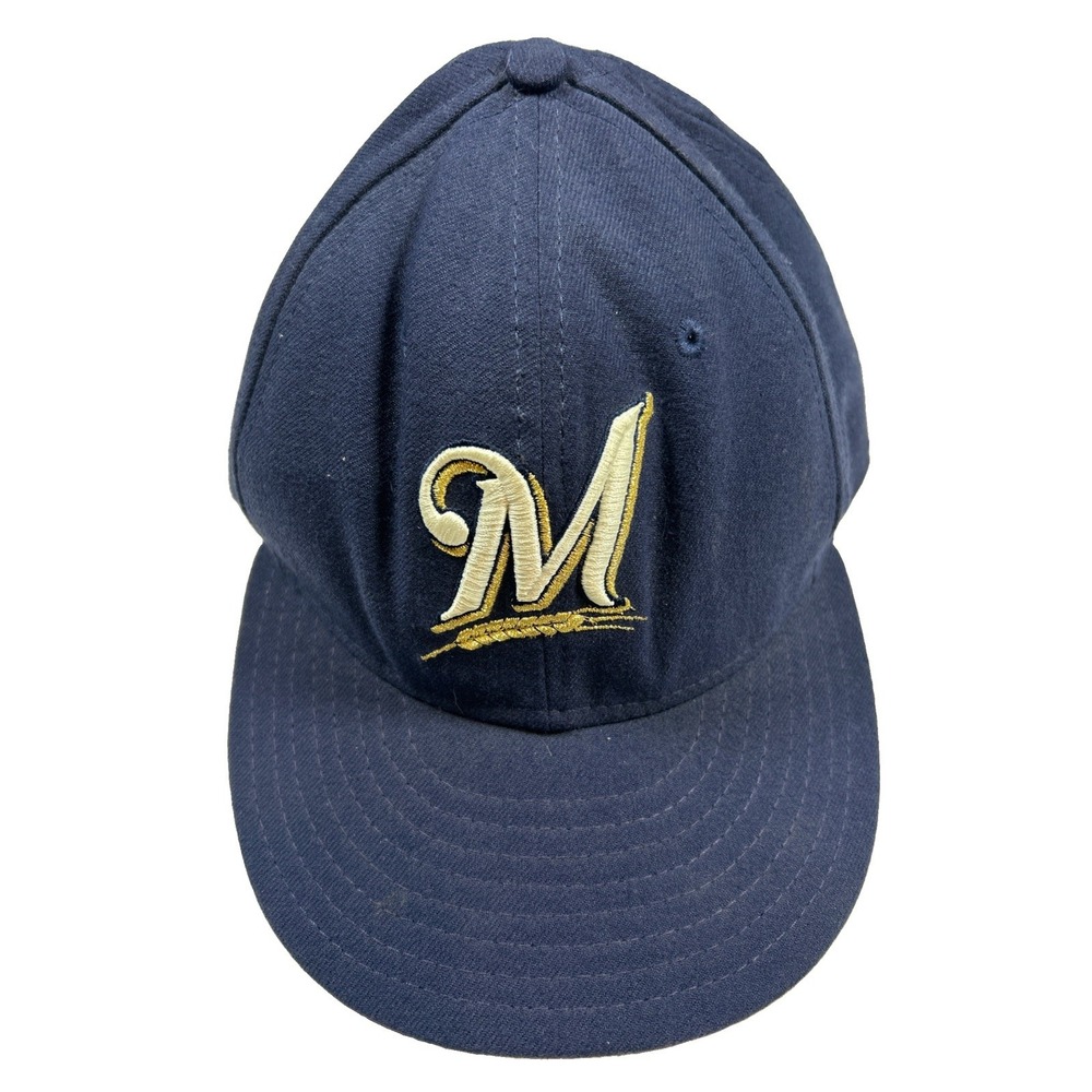 New Era 59FIFTY Milwaukee Brewers Fitted Hat 7 3/8 Navy 100% Wool Made In USA